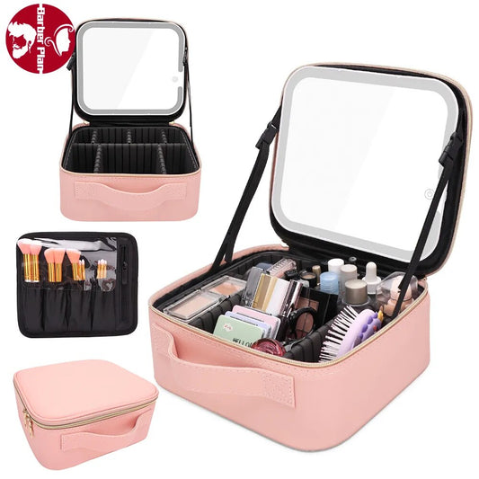 Smart LED Cosmetic Case with Mirror Large Capacity Fashion Storage Bag Travel Makeup Bags for Women Birthday Gift